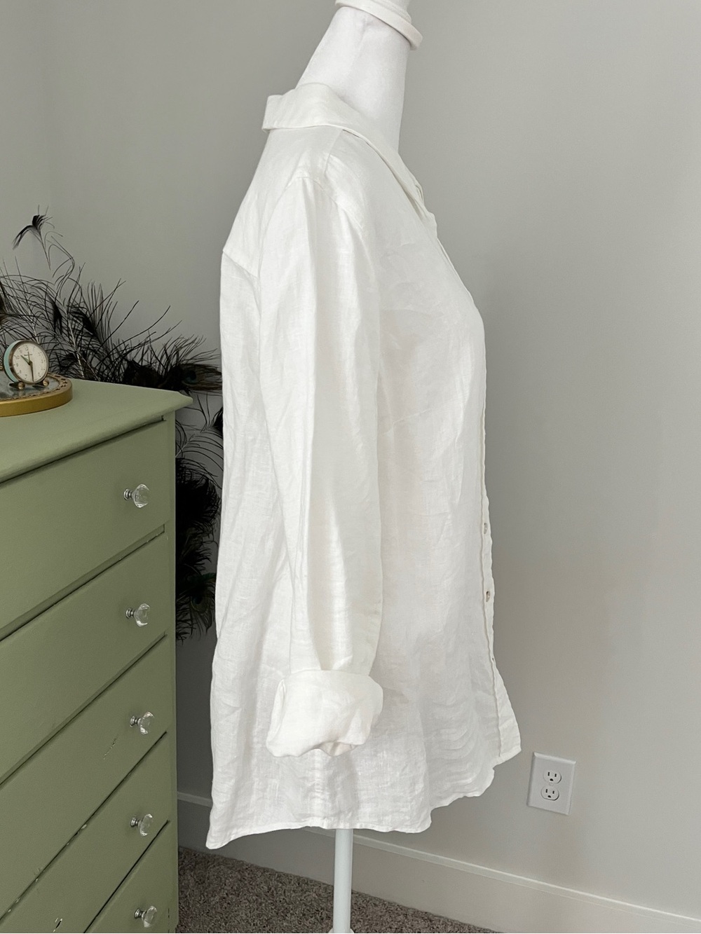 Soft Surroundings White Cotton Linen Button-Front Big Shirt (M) - Picture 5 of 11